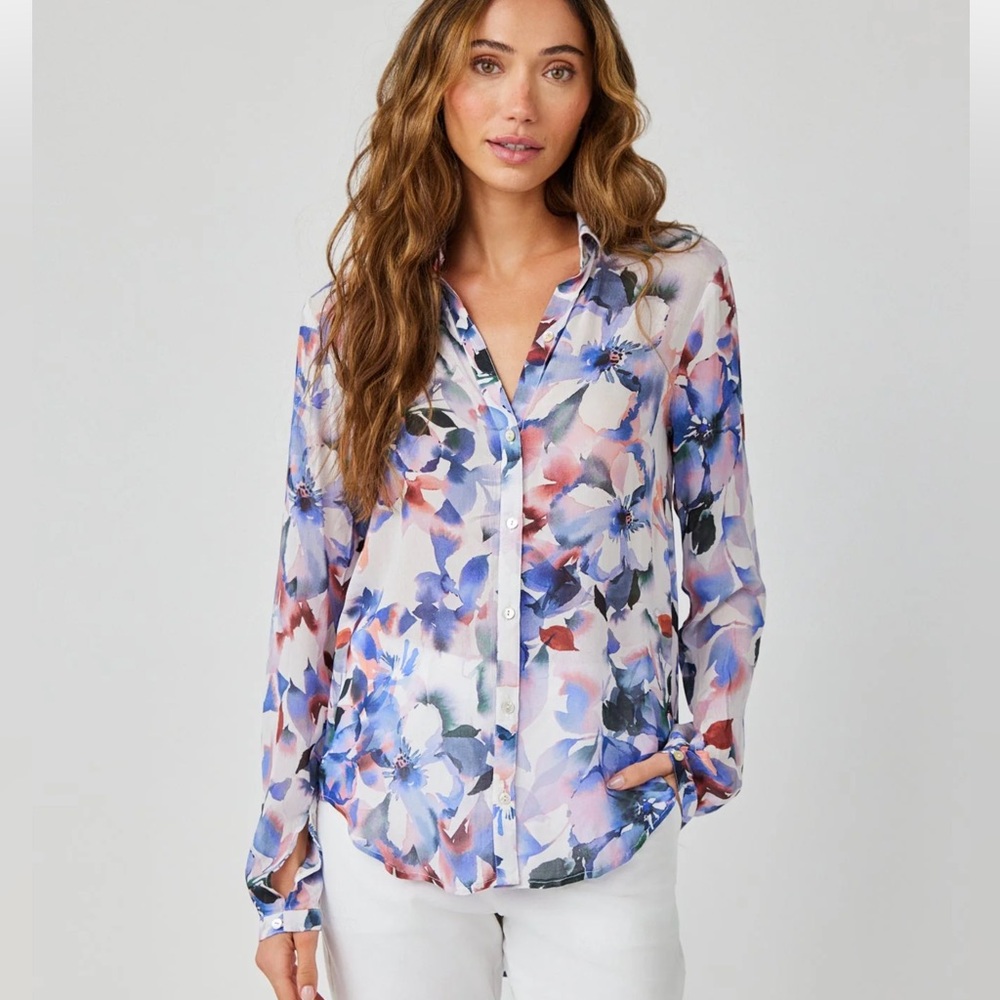 Bella Dahl Pink and Blue Button Down Shirt with Dress Shirt Collar